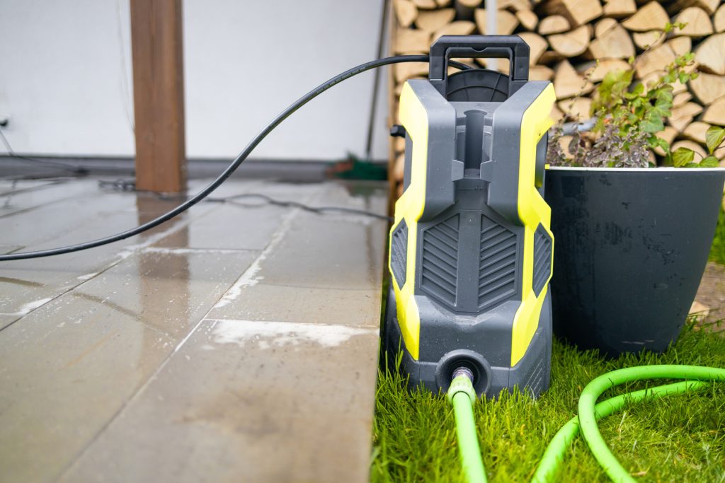 House wash equipment on the driveway.