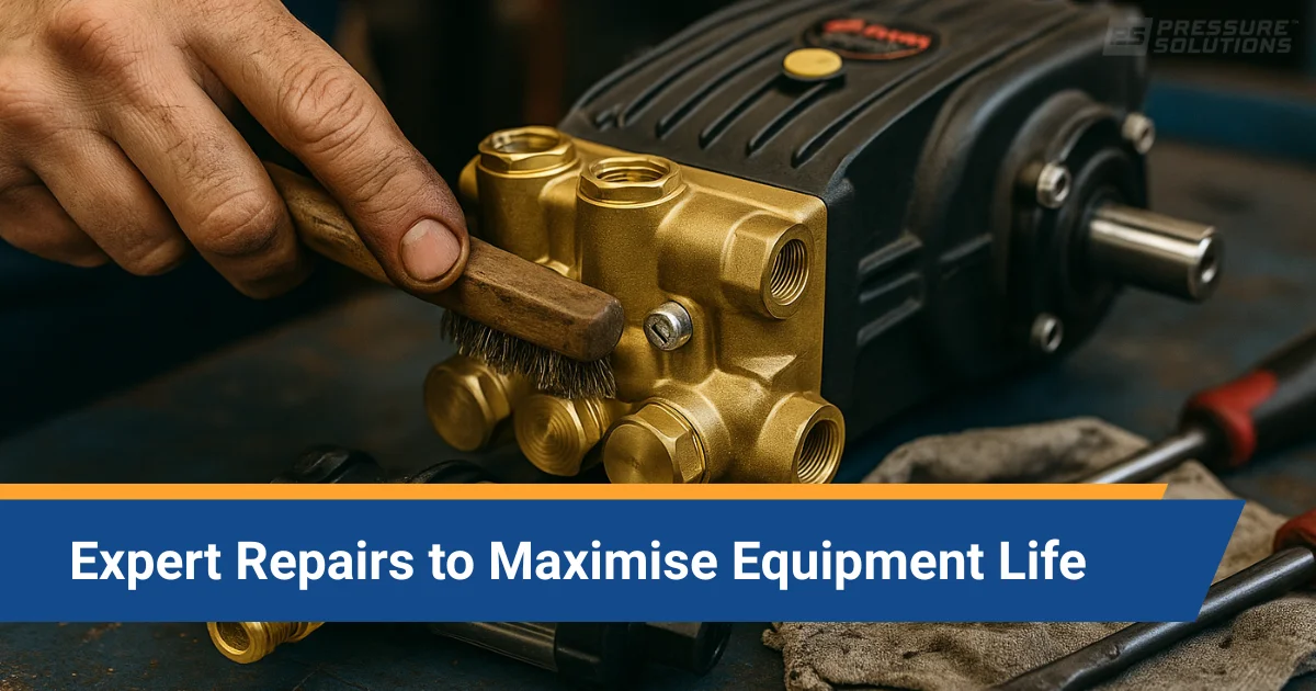 Technician cleaning pressure pump brass parts for repair.